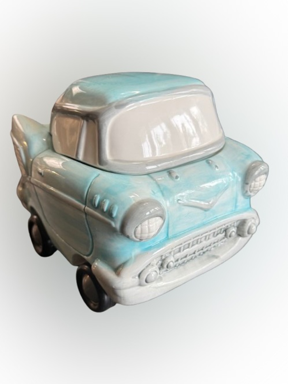 Vintage Applause Wheelees 1957 Chevy Cookie Jar #27608 Aqua Blue Car